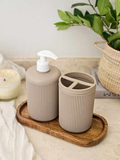 [AAC864] SET DE DISPENSER + VASO PORTA CEPILLO - BEIGE