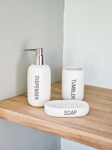 [AAD816] SET X3 DE BAÑO BLANCO LETRAS NEGRAS DE CERAMICA
