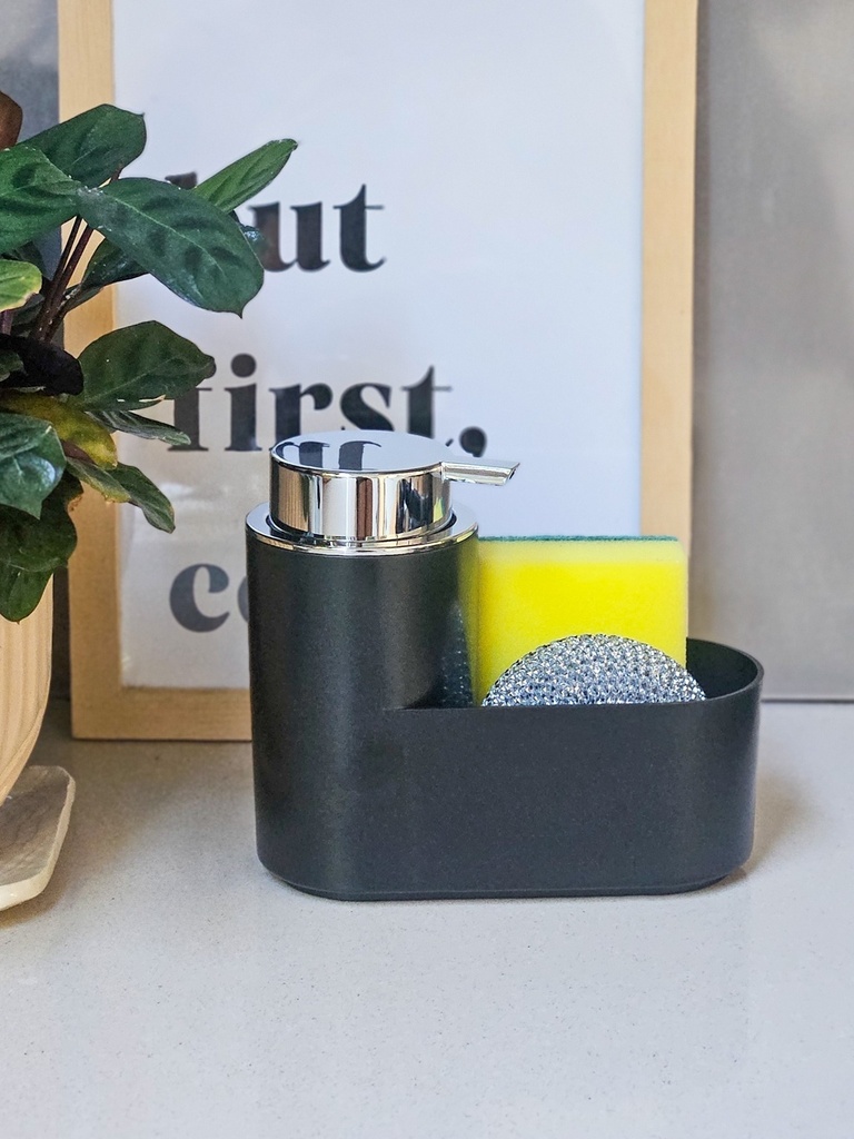 [AAD907] DISPENSER COCINA NEGRO CON ESPONJA Y VIRULANA
